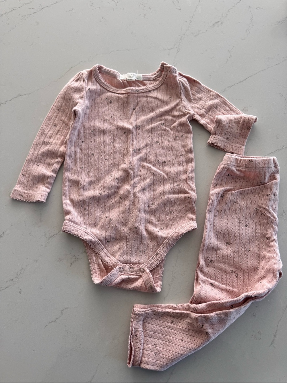 Colored Organics Pale Pink Pointelle long-sleeve One-Piece & Pants Set